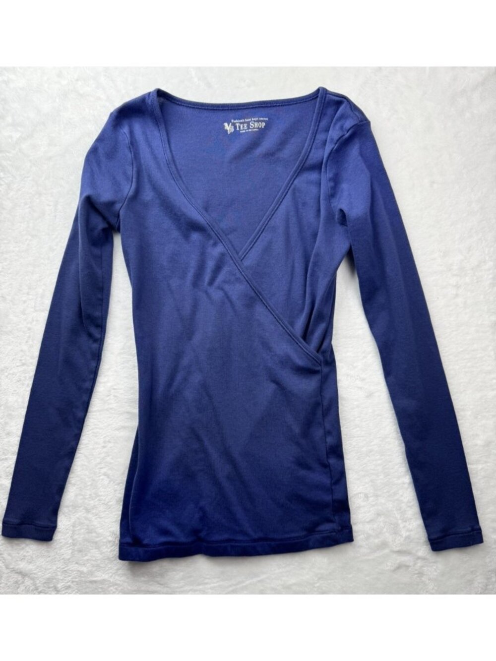 Victorias Secret Size S Womens Wrap Top Tee Long Sleeve V Neck Blue